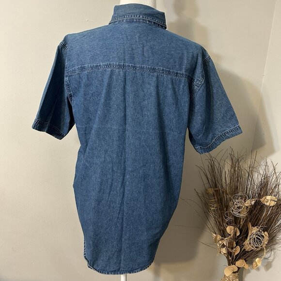 Vtg Mary Jane Denim Button Up Shirt Dark Wash Blue Embroidered Stars Flag Sz M - Picture 2 of 8